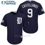 Maglia Baseball Uomo Detroit Tigers Nick Castellanos 9 Blu 2017 Allenamento Primaverile Cool Base Giocatore