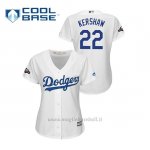Maglia Baseball Donna Los Angeles Dodgers 22 Clayton Kershaw 2019 Postseason Cool Base Bianco