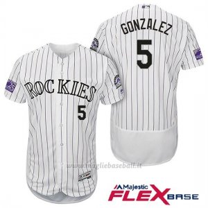 Maglia Baseball Uomo Colorado Rockies Carlos Gonzalez 5 Bianco 25th Season Flex Base