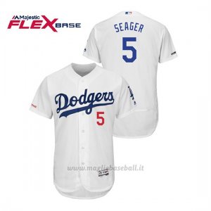 Maglia Baseball Uomo Los Angeles Dodgers Corey Seager 150th Aniversario Patch Flex Base Bianco