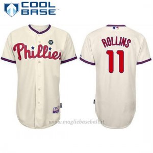 Maglia Baseball Uomo Philadelphia Phillies Majestic Jimmy Rollins Crema Cool Base Giocatore
