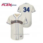 Maglia Baseball Uomo Seattle Mariners Felix Hernandez 150th Aniversario Patch Autentico Flex Base Crema