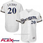 Maglia Baseball Uomo Milwaukee Brewers Jonathan Lucroy 20 Bianco Flex Base Autentico Collezione Giocatore