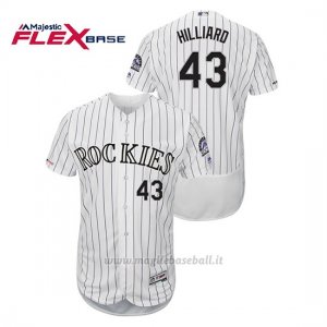Maglia Baseball Uomo Colorado Rockies Sam Hilliard 150th Aniversario Patch Flex Base Bianco