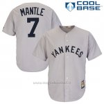 Maglia Baseball Uomo New York Yankees New York 7 Mickey Mantle Grigio Cooperstown Collezione Cool Base