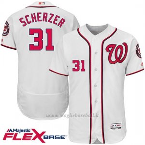 Maglia Baseball Uomo Washington Nationals Max Scherzer 31 Bianco Flex Base Autentico Collezione Giocatore