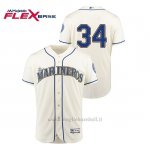 Maglia Baseball Uomo Seattle Mariners 34 Felix Hernandez Hispanic Heritage Flex Base Crema