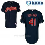 Maglia Baseball Uomo Cleveland Indians Carlos Santana 41 Blu Alterner Cool Base
