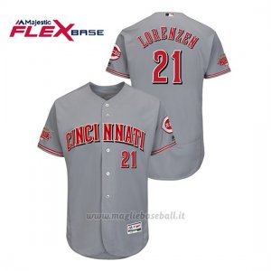 Maglia Baseball Uomo Cincinnati Reds Michael Lorenzen 150th Aniversario Patch Flex Base Grigio