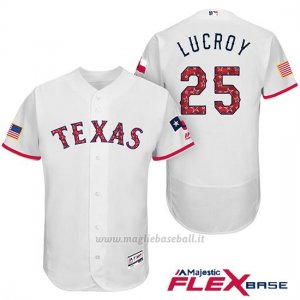 Maglia Baseball Uomo Texas Rangers 2017 Estrellas y Rayas Jonathan Lucroy Bianco Flex Base
