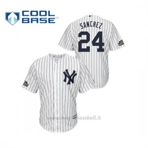 Maglia Baseball Hombre New York Yankees 24 Gary Sanchez Cool Base 2019 London Series Bianco
