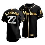 Maglia Baseball Uomo Miami Marlins Sandy Alcantara Golden Edition Autentico Nero