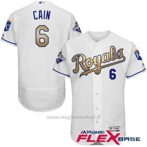 Maglia Baseball Uomo Kansas City Royals Lorenzo Cain World Series Campione Or Program Bianco Flex Base
