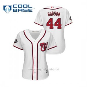 Maglia Baseball Donna Washington Nationals 44 Daniel Hudson 2019 World Series Bound Cool Base Bianco