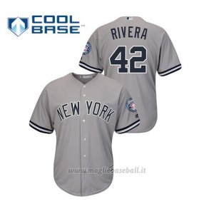 Maglia Baseball Hombre New York Yankees 42 Mariano Rivera Cool Base 2019 Hall Of Fame Induction Segunda Grigio