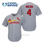 Maglia Baseball Uomo St. Louis Cardinals Yadier Molina 4 Grigio Cool Base