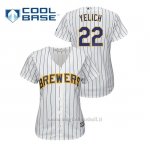 Maglia Baseball Donna Milwaukee Brewers 22 Christian Yelich Cool Base Primera Bianco