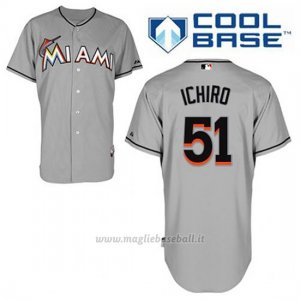 Maglia Baseball Uomo Miami Marlins Ichiro Suzuki 51 Grigio Cool Base
