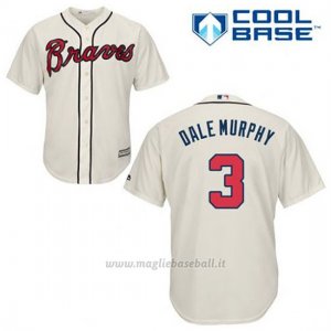 Maglia Baseball Uomo Atlanta Braves 3 Dale Murphy Crema Alterner Cool Base