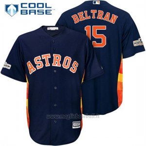Maglia Baseball Uomo Houston Astros 2017 Postseason Carlos Beltran Blu Cool Base