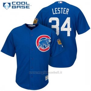 Maglia Baseball Uomo Chicago Cubs 34 Jon Lester 2017 Allenamento Primaverile Cool Base Giocatore