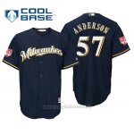Maglia Baseball Uomo Milwaukee Brewers Chase Anderson Cool Base Entrenamiento De Primavera 2019 Blu
