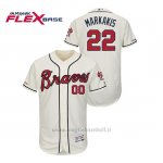Maglia Baseball Uomo Atlanta Braves Nick Markakis 150th Aniversario Patch Autentico Flex Base Crema