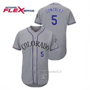 Maglia Baseball Uomo Colorado Rockies Carlos Gonzalez 150th Aniversario Patch Flex Base Grigio