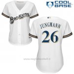 Maglia Baseball Donna Milwaukee Brewers Taylor Jungman Bianco Autentico Collezione Cool Base