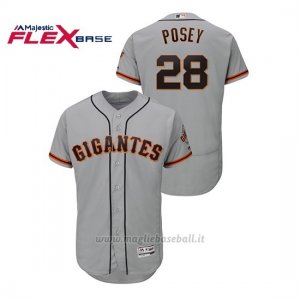 Maglia Baseball Hombre San Francisco Giants 28 Buster Posey Flex Base Autentico Segunda Hispanic Heritage Grigio
