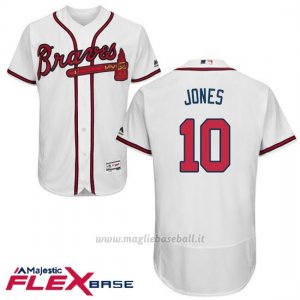 Maglia Baseball Uomo Atlanta Braves 10 Chipper Jones Majestic Autentico Collezione Flex Base Bianco