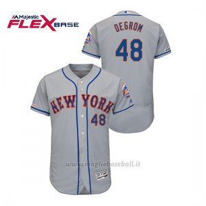 Maglia Baseball Uomo New York Mets Jacob Degrom 150th Aniversario Patch Autentico Flex Base Grigio
