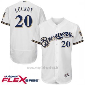 Maglia Baseball Uomo Milwaukee Brewers Jonathan Lucroy 20 Bianco Flex Base Autentico Collezione Giocatore