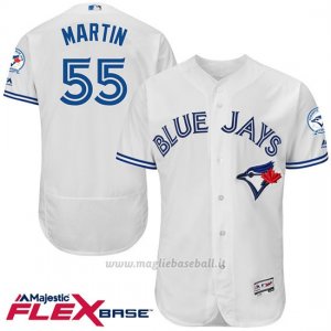 Maglia Baseball Uomo Toronto Blue Jays Russell Martin 55 Bianco Flex Base Autentico Collezione 40 Anniversario