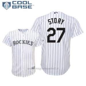 Maglia Baseball Bambino Rockies Trevor Story Cool Base Majestic 1ªReplica Bianco