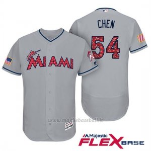 Maglia Baseball Uomo Miami Marlins 2017 Estrellas y Rayas Wei Yin Chen Grigio Flex Base