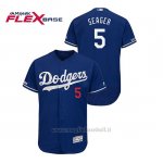 Maglia Baseball Uomo Los Angeles Dodgers Corey Seager 150th Aniversario Patch Flex Base Blu