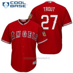 Maglia Baseball Uomo Los Angeles Angels Mike Trout 27 Scarlet 2017 Allenamento Primaverile Cool Base Giocatore