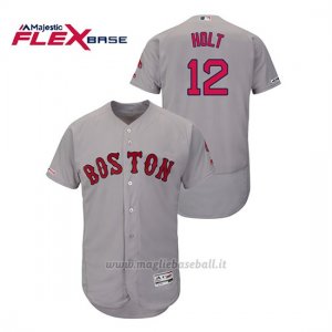 Maglia Baseball Uomo Boston Red Sox Brock Holt 150th Aniversario Patch Autentico Flex Base Grigio