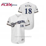 Maglia Baseball Uomo Milwaukee Brewers 18 Keston Hiura 2019 Postseason Flex Base Bianco