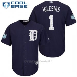Maglia Baseball Uomo Detroit Tigers Jose Iglesias 1 Blu 2017 Allenamento Primaverile Cool Base Giocatore