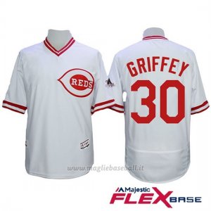 Maglia Baseball Uomo Cincinnati Reds 30 Ken Griffey Jr Majestic Autentico Collezione Flex Base Bianco