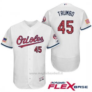 Maglia Baseball Uomo Baltimore Orioles 2017 Estrellas Y Rayas 45 Mark Trumbo Bianco Flex Base