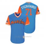 Maglia Baseball Uomo Miami Marlins Drew Steckenrider 2018 Llws Players Weekend Steckasaurus Light TOrnto Blue Jays