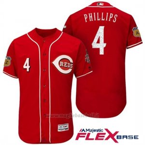 Maglia Baseball Uomo Cincinnati Reds 4 Brandon Phillips Scarlet 2017 Allenamento Primaverile Flex Base Giocatore