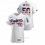 Maglia Baseball Uomo Los Angeles Dodgers Mookie Betts 2020 Stars & Stripes 4th of July Bianco