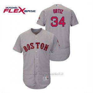 Maglia Baseball Uomo Boston Red Sox David Ortiz 150th Aniversario Patch Autentico Flex Base Grigio