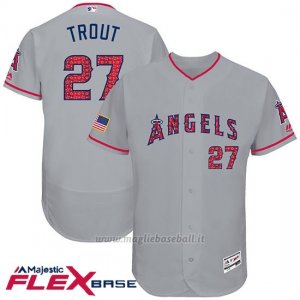 Maglia Baseball Uomo Los Angeles Angels 2017 Estrellas y Rayas Mike Trout Grigio Flex Base