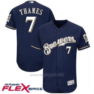 Maglia Baseball Uomo Milwaukee Brewers Eric Thames Blu Autentico Collezione Flex Base