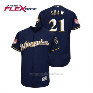 Maglia Baseball Uomo Milwaukee Brewers Travis Shaw Flex Base Entrenamiento De Primavera 2019 Blu